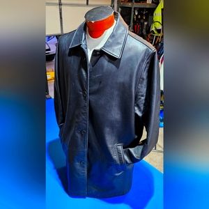 Vintage Eddie Bauer Brand Mens 2X Tall Black Leather Car Coat Jacket